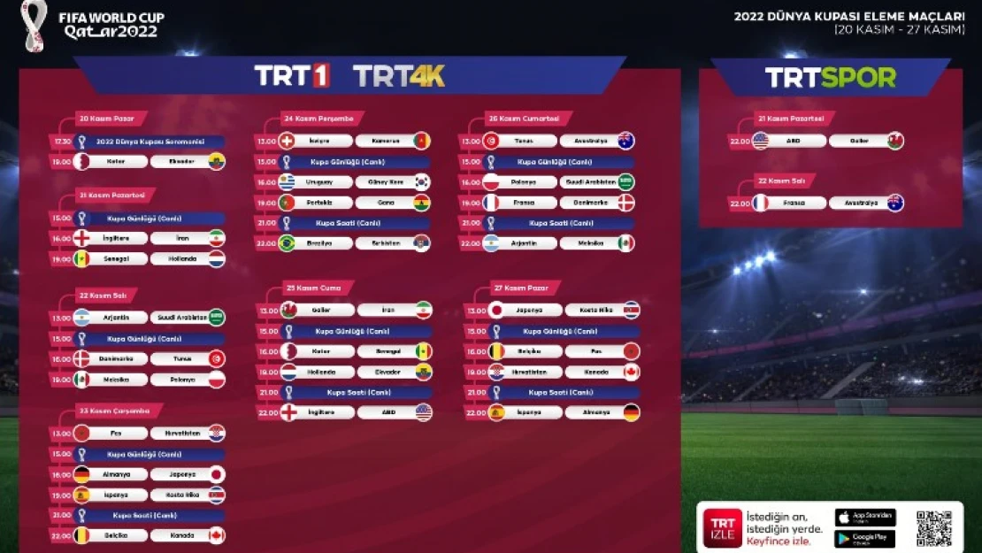 2022 FIFA Dünya Kupası TRT'den canlı yayınlanacak