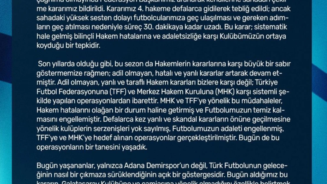 Adana Demirspor: 4. hakeme defalarca gidilerek tebliğ edildi