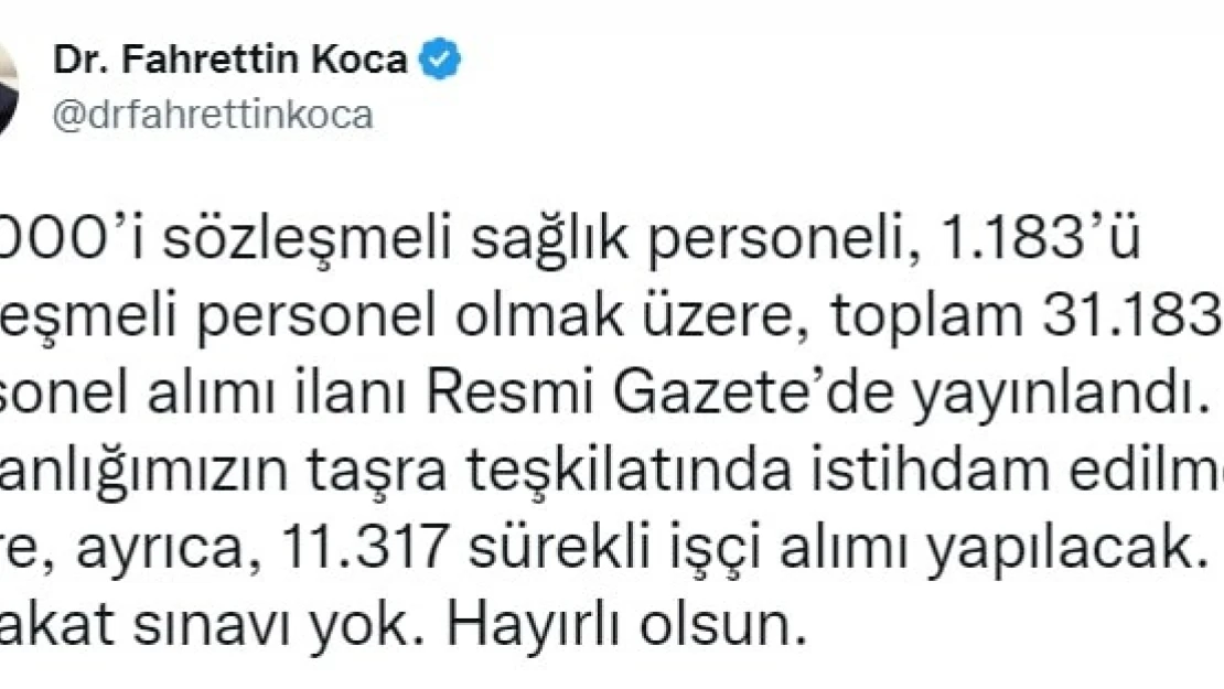 Bakan Koca müjdeyi verdi