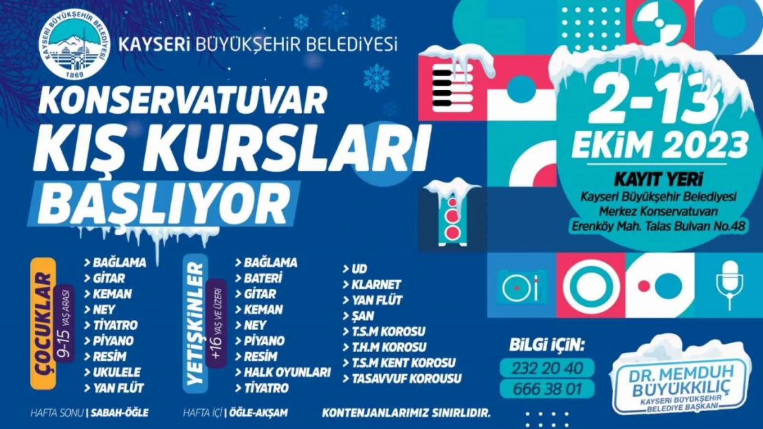 Büyükşehir, konservatuvar kış kursları kayıtlarını almaya başlıyor