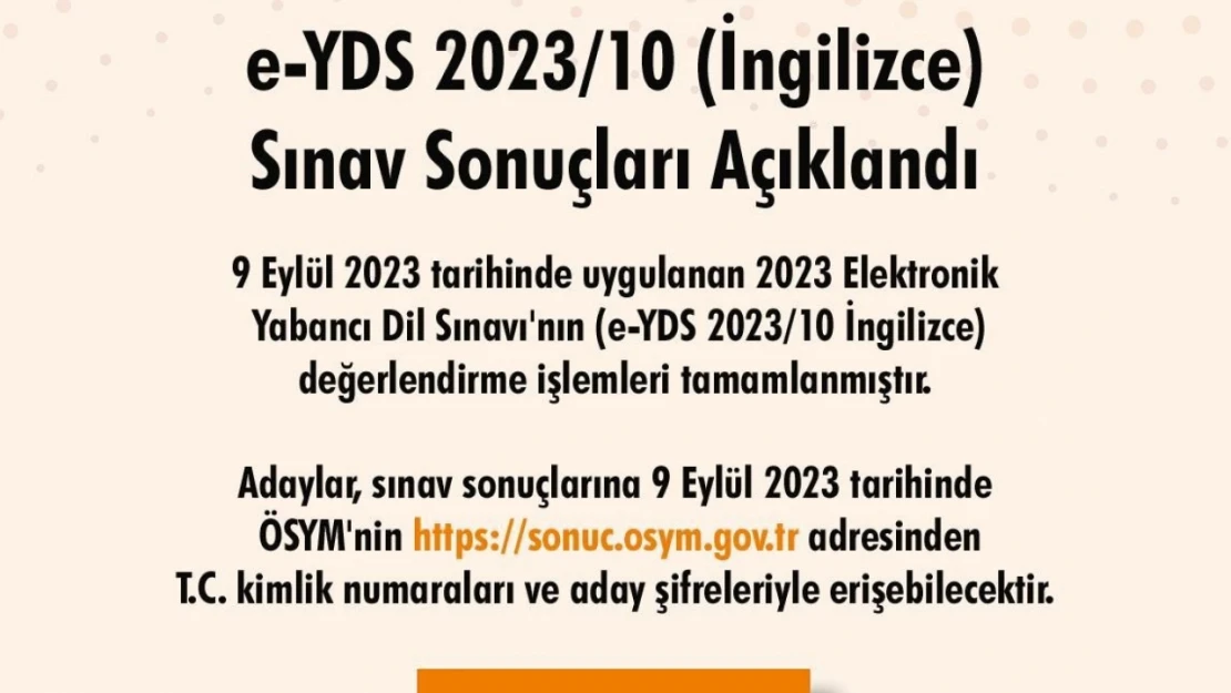 e-YDS 2023/10 sonuçları açıklandı