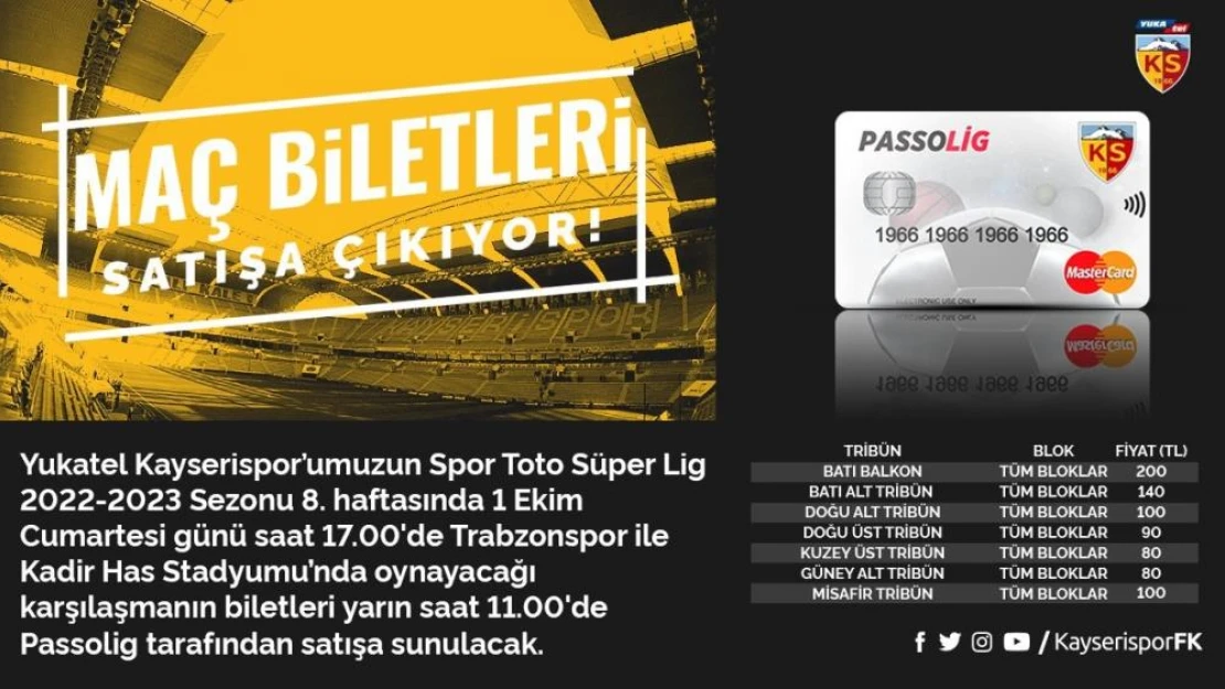 Kayserispor - Trabzonspor maçı bilet fiyatları belli oldu