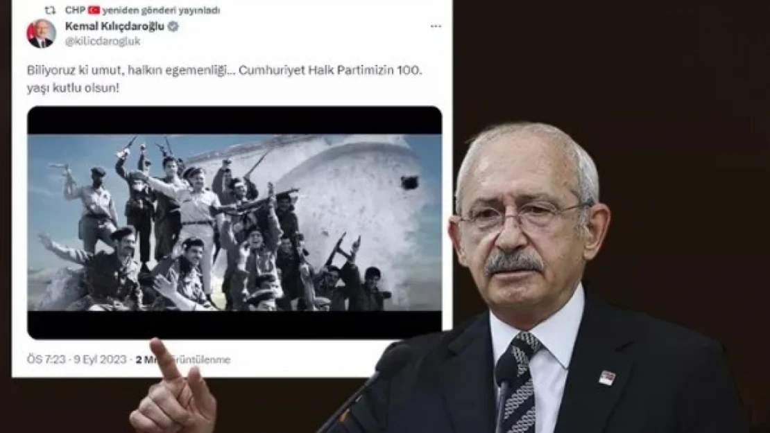 Kılıçdaroğlu'nun sosyal medya hesabından paylaşılan CHP'nin 100. yıl videosunda Türk mücahitler yerine EOKA'cı teröristlerin görseli yer almış