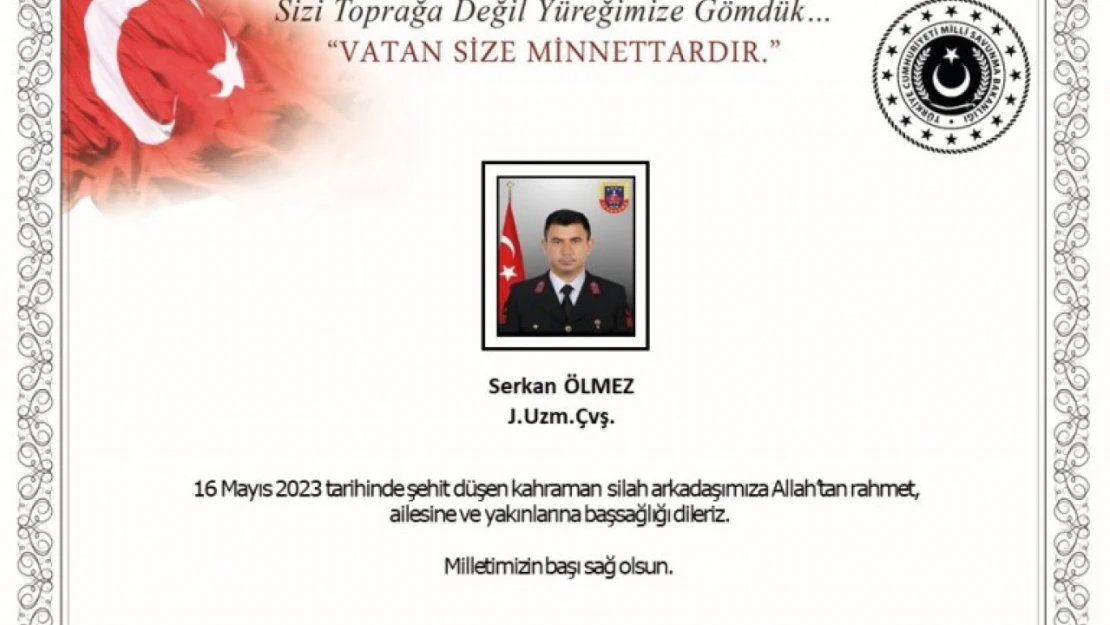MSB'den şehit uzman çavuş için başsağlığı mesajı
