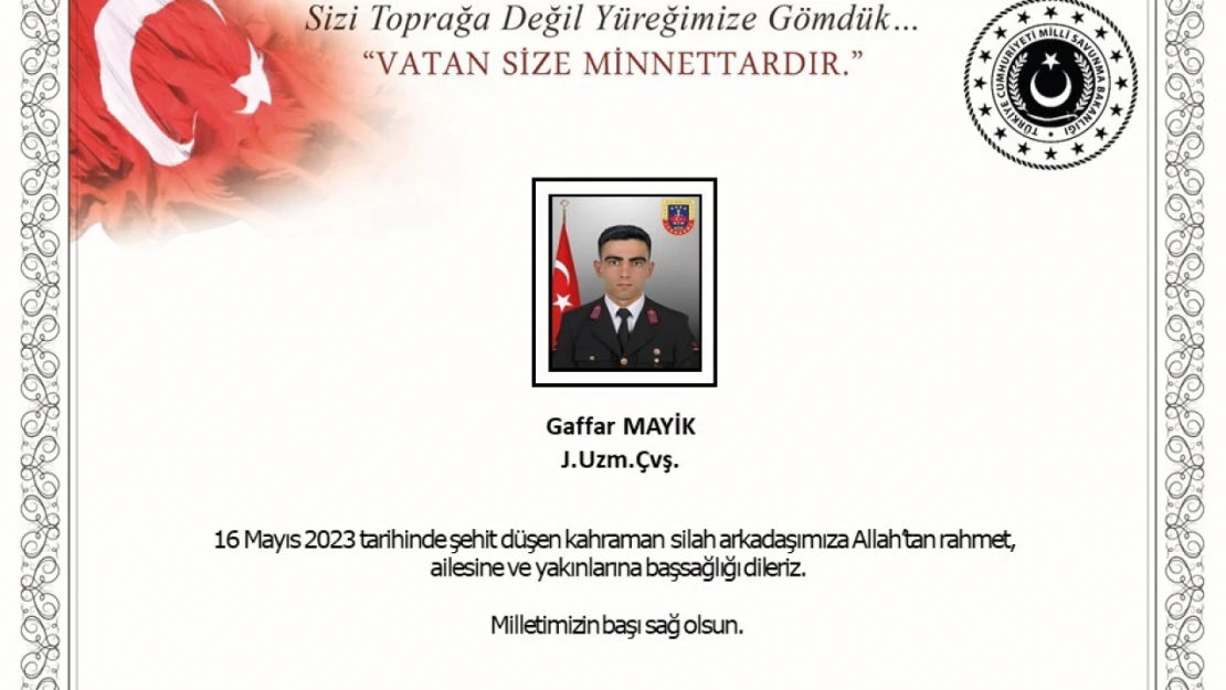 MSB'den şehit uzman çavuş için başsağlığı mesajı