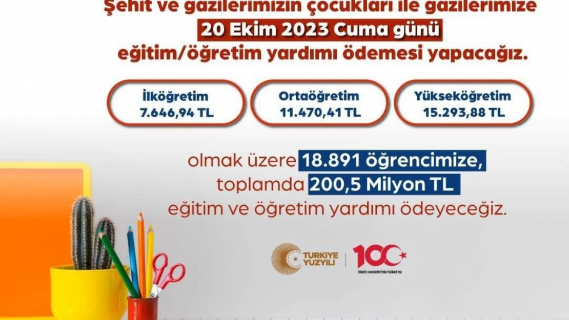 Şehit ve gazi çocuklarına 200,5 milyon lira eğitim yardımı yapılacak