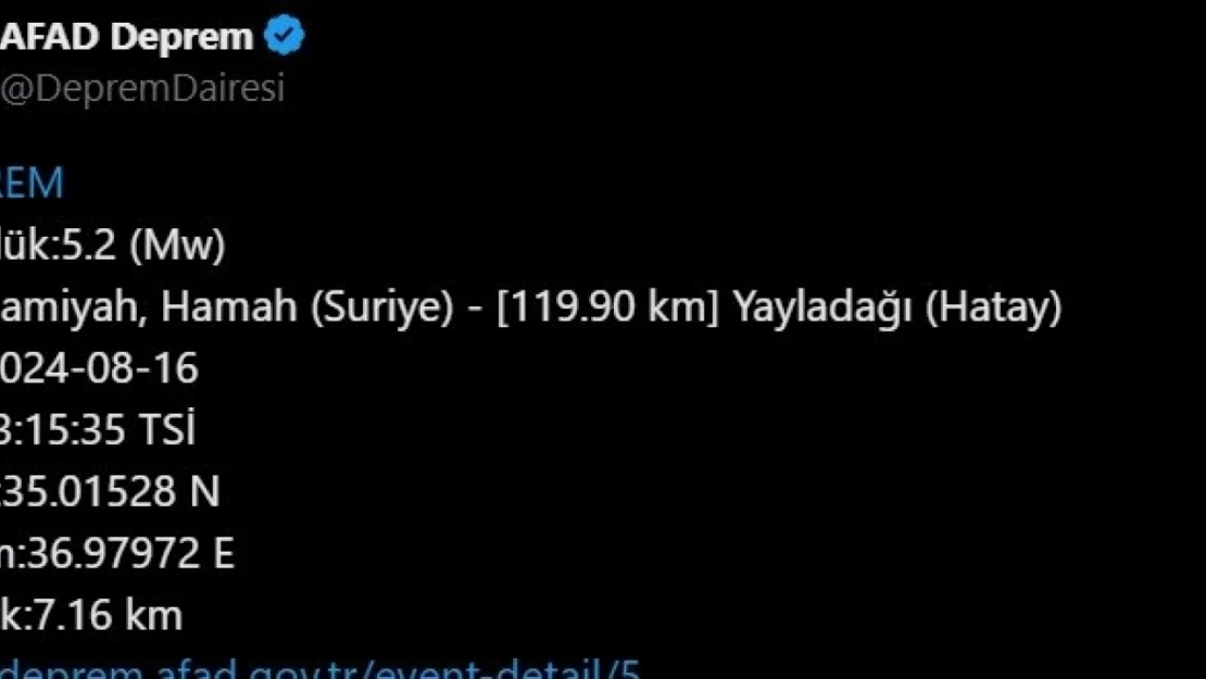 Suriye'de yaşanan 5,2'lik deprem Hatay'da hissedildi