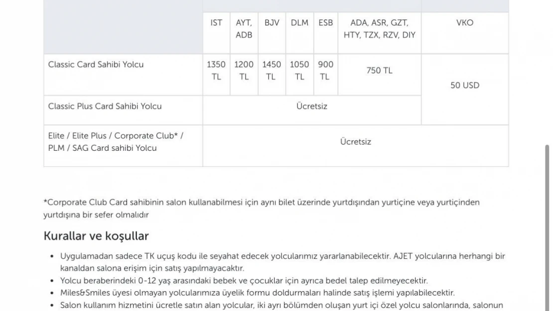 THY, özel yolcu salonları ücretine yüzde 50 zam yaptı