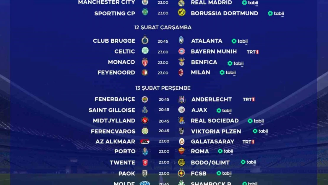 TRT'de 3 günde 21 UEFA maçı canlı yayınlanacak