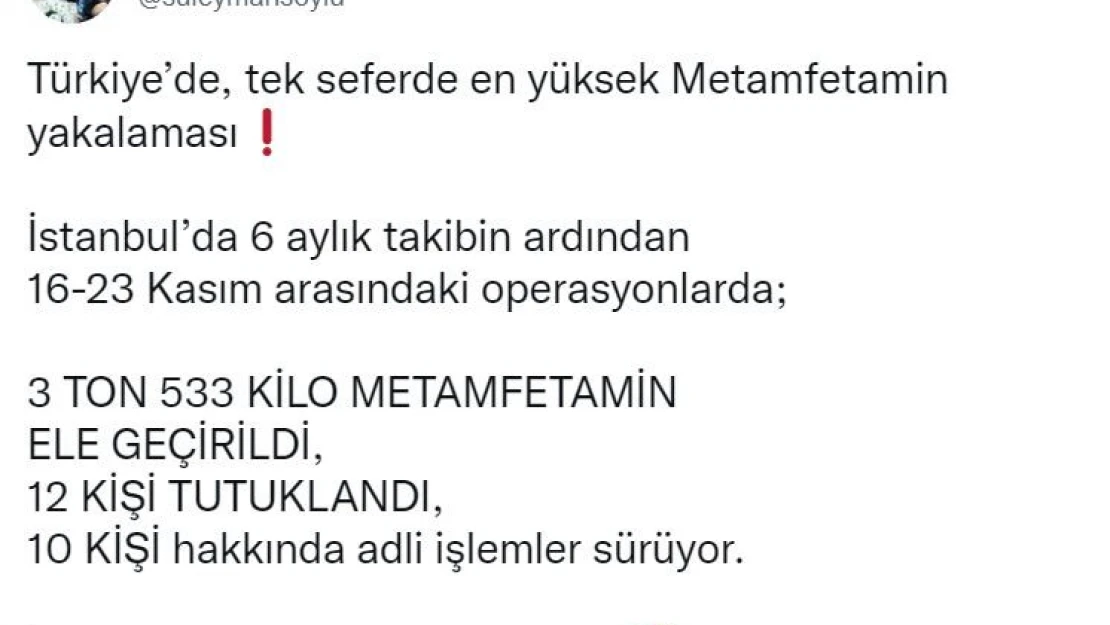 Türkiye'de tek seferdeki en fazla miktardaki metamfetamin yakalanması gerçekleştirildi