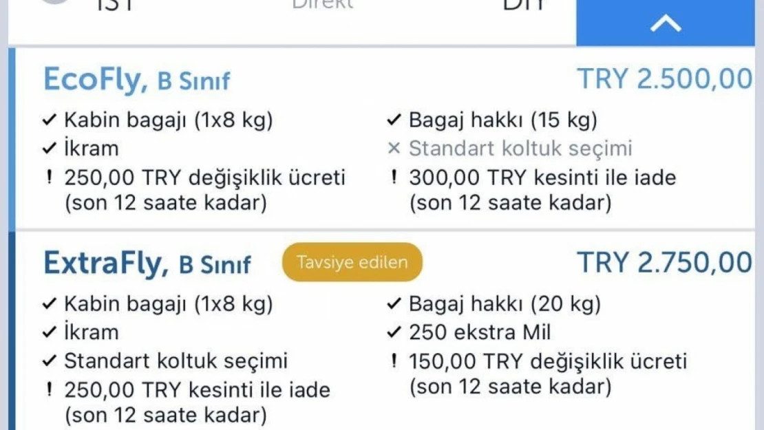 Uçak biletlerinde tavan fiyat 2 bin 500 TL oldu