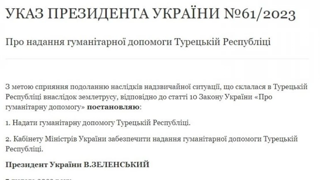 Zelenskiy Türkiye'ye yardım sağlanmasına ilişkin kararı imzaladı