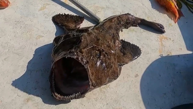 1.5 metre boyunda fener balığı avladı