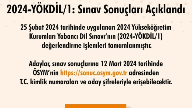 2024-YÖKDİL/1 sınav sonuçları açıklandı