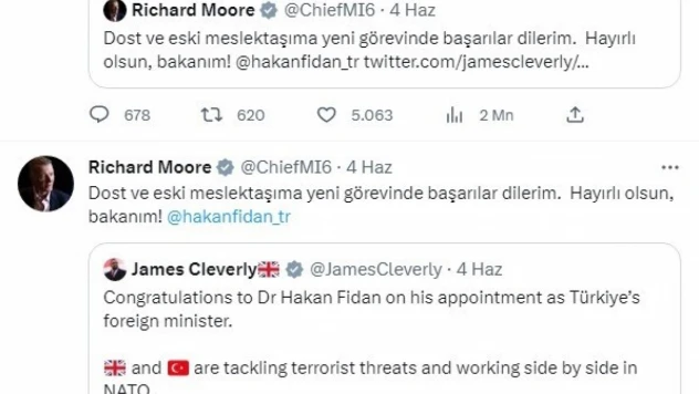 İngiltere Dış İstihbarat Servisi Başkanı Moore'dan Kalın'a esprili tebrik