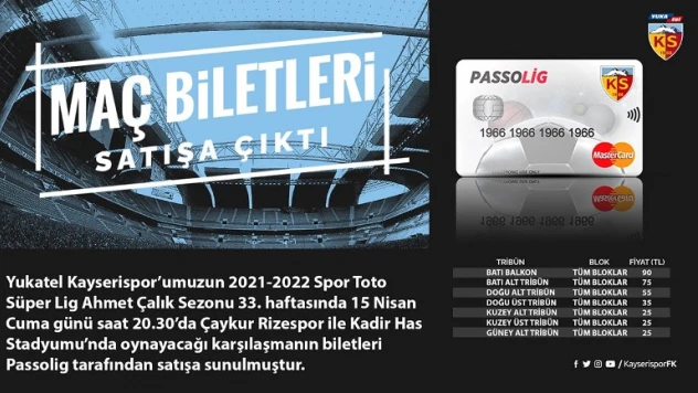 Kayserispor-Rizespor maçının bilet fiyatları belli oldu