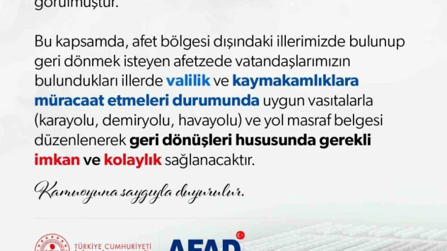 Kendi illerine dönmek isteyen depremzedelerin yol masrafı karşılanacak