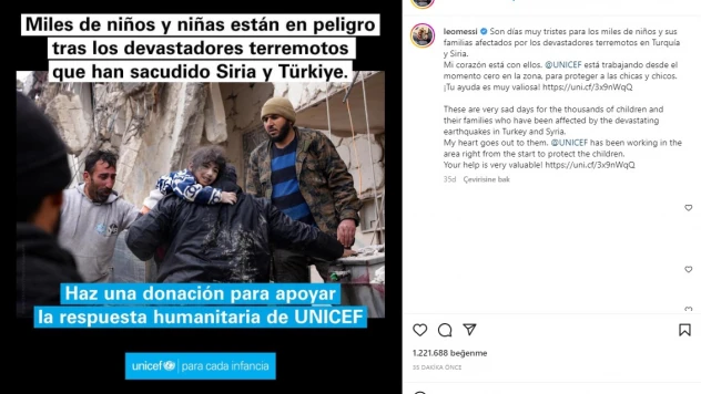 Lionel Messi: &quotKalbim depremzedelerle birlikte&quot