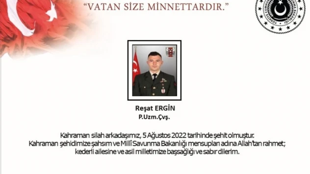 Pençe-Kilit Harekâtı bölgesinde 1 asker şehit oldu