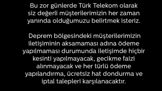 Türk Telekom'dan deprem bölgesindeki faturalara ilişkin açıklama
