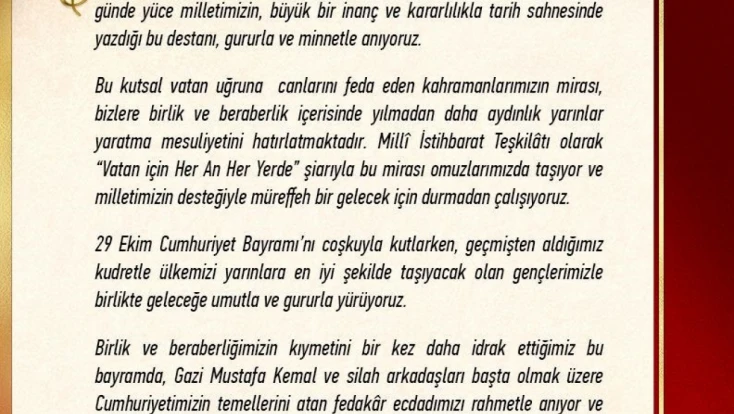 MİT Başkanı Kalın’dan Cumhuriyet Bayramı mesajı