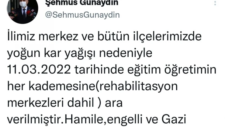 Kayseri'de okullar tatil edildi.
