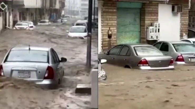 Mekke'de şiddetli yağış, yollar sular altında kaldı