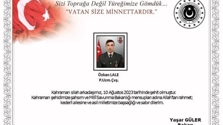 MSB: Pençe-Kilit operasyonu bölgesinde 1 asker şehit oldu