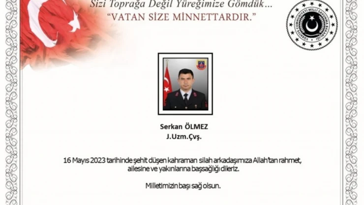 MSB'den şehit uzman çavuş için başsağlığı mesajı