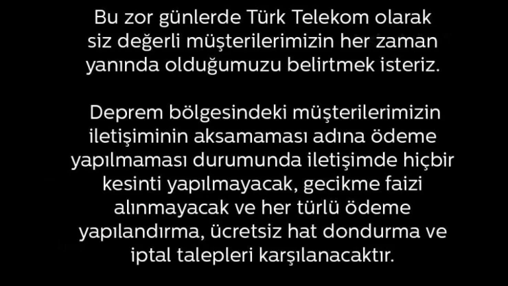 Türk Telekom'dan deprem bölgesindeki faturalara ilişkin açıklama