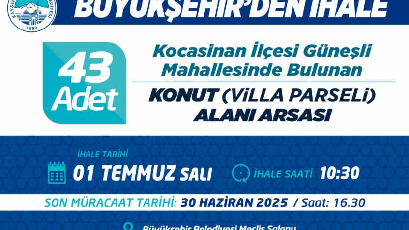 43 Konut Arsası Satışa Sunuluyor
